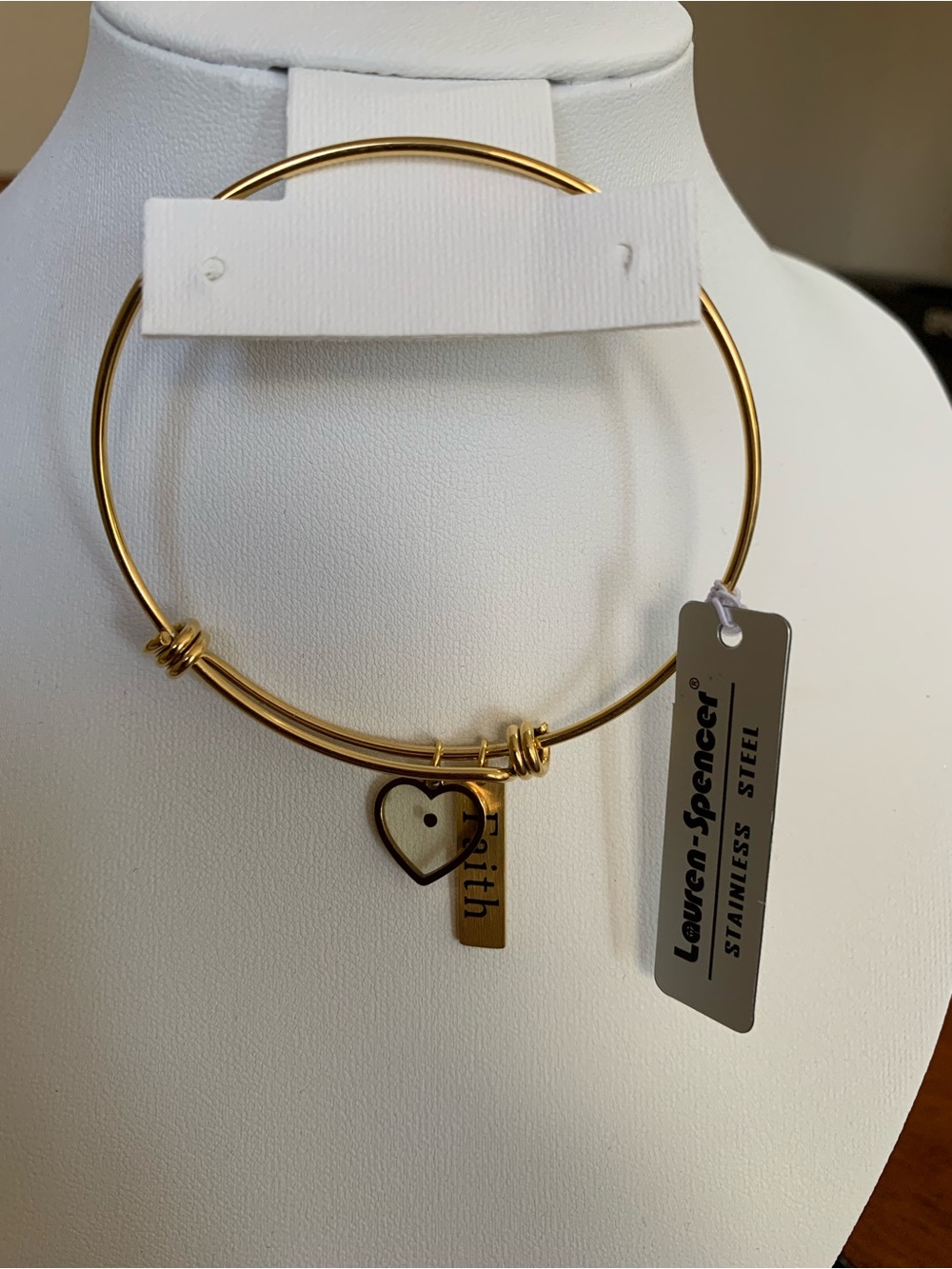Lauren Spencer Gold-Tone Heart Charm Bracelet with Faith Tag